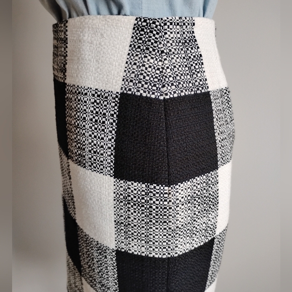 Talbots 100% Cotton Tweed Gingham Black White Pencil Skirt Classic Career Size 8 - Picture 7 of 16